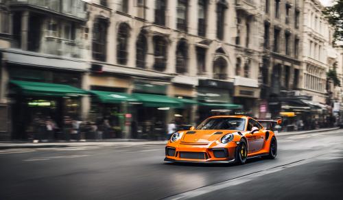 Porsche 911 GT3 RS drifting through city roads