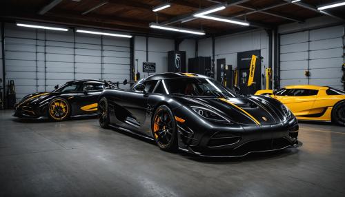 black koenigsegg cc850 and koenigsegg agera rs in garage at night