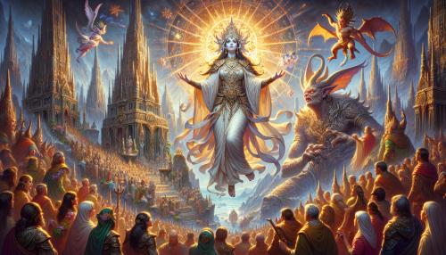 Mother Goddess saving defening the people from demon. 