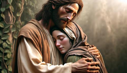 Jesus Christ hugging a woman