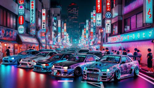 Modded jbm cars in japan with neon background
