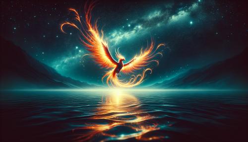 Phoenix above water within the night sky