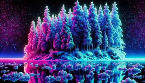 Snowy forest on top of the lake