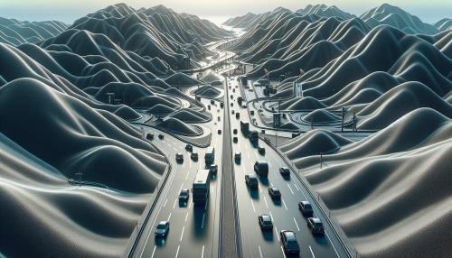 Paisaje de Windows xp en una versión asfaltada y futurista, en la colina autos y calle.