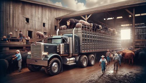 truck pulling livestock trailer at sale barn