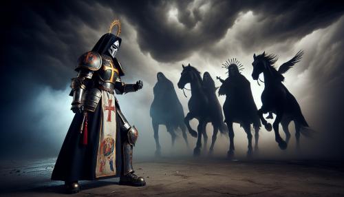 Warrior nun t standing against the four horsemen. 
