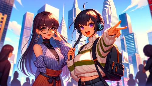 Anime girls minimalism style in te big city center